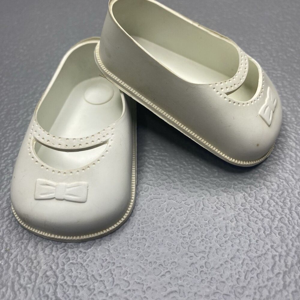 Vintage Mary Jane Doll Shoes 8T White Soft Vinyl Made in USA